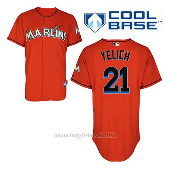 Maglia Baseball Uomo Miami Marlins Christian Yelich 21 Arancione Alterner Cool Base